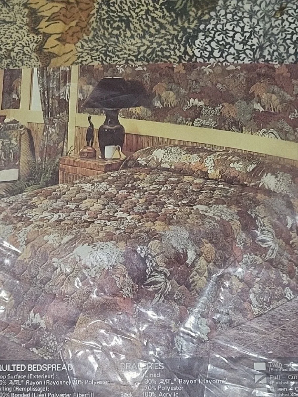 NIB Vintage Burlington Autumn Floral Comforter - Brown, Green, Cream Full Size